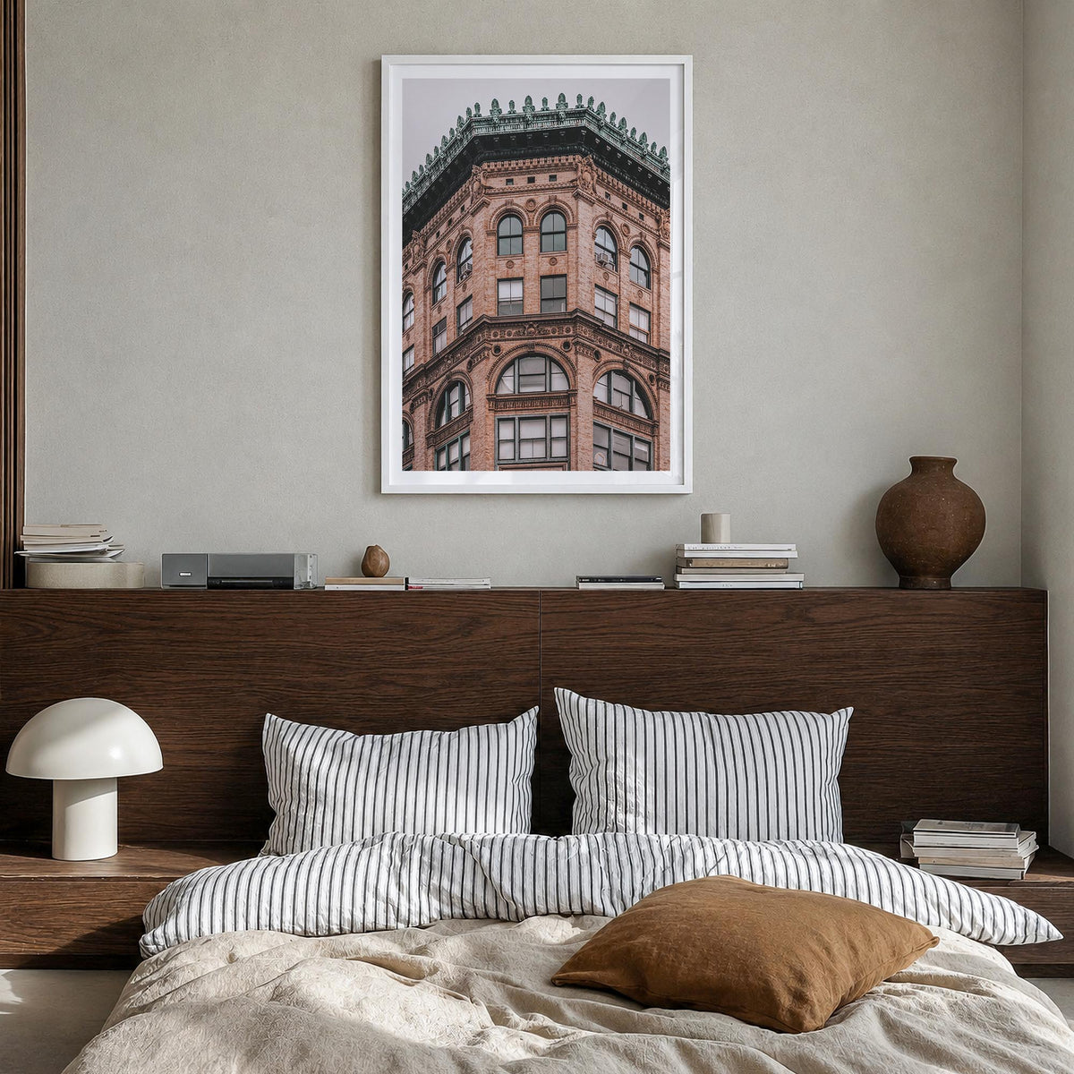 SoHo, New York City no. 2 colorful photo poster of New York, USA – vertical wall art in white wood frame with white border, h
