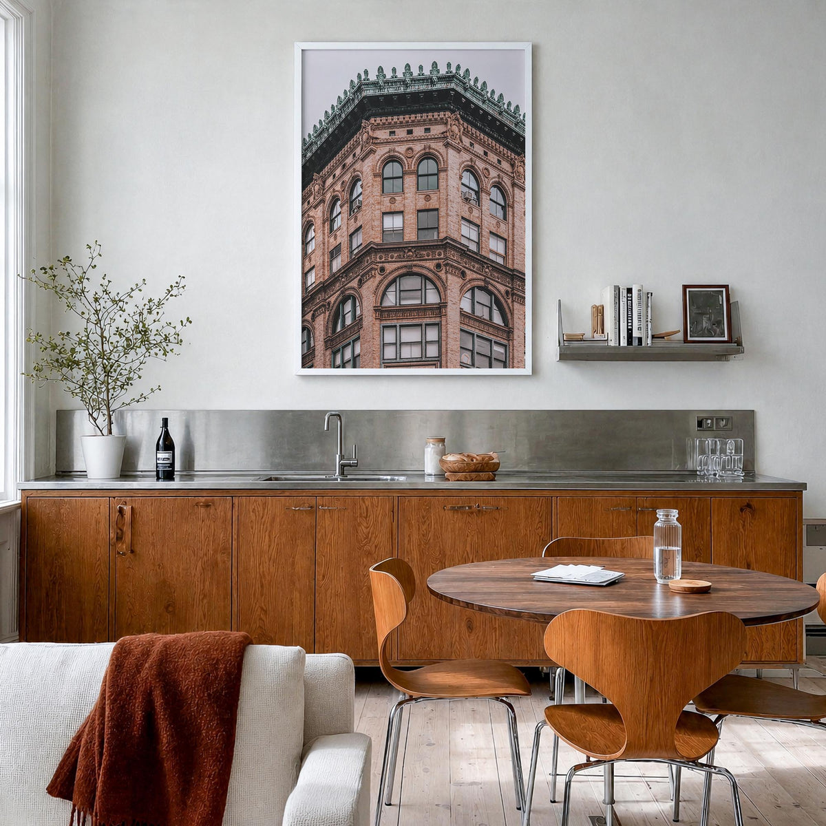 SoHo, New York City no. 2 colorful photo poster of New York, USA – vertical wall art in white wood frame, hanging on wall