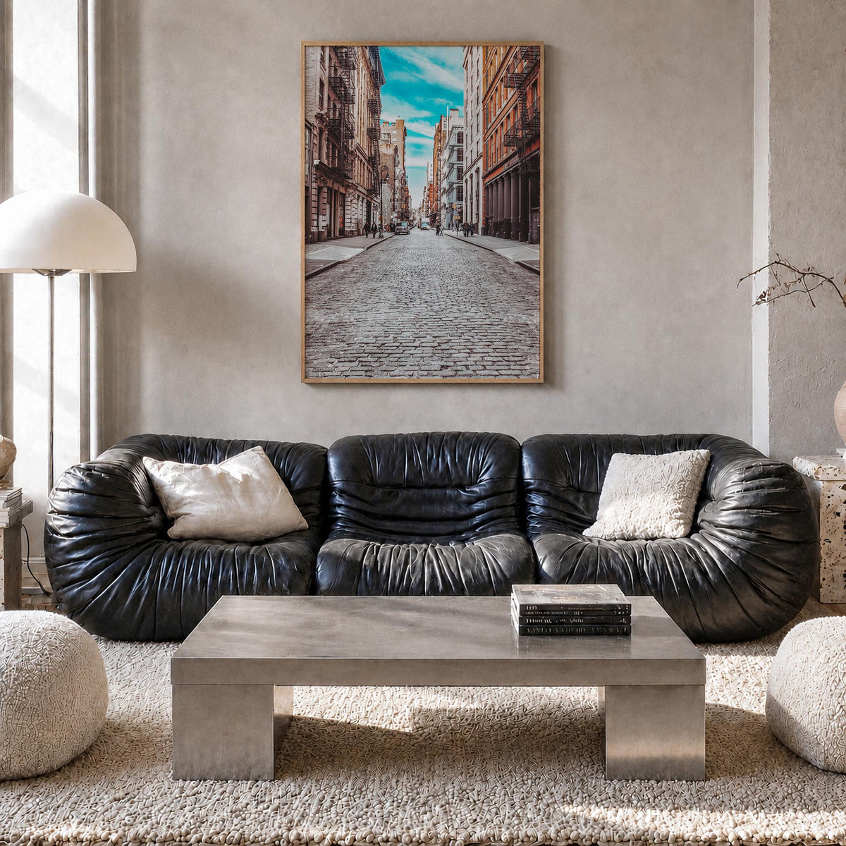 SoHo, New York City no. 3 colorful photo poster of New York, USA – vertical wall art in natural wood frame, hanging on wall