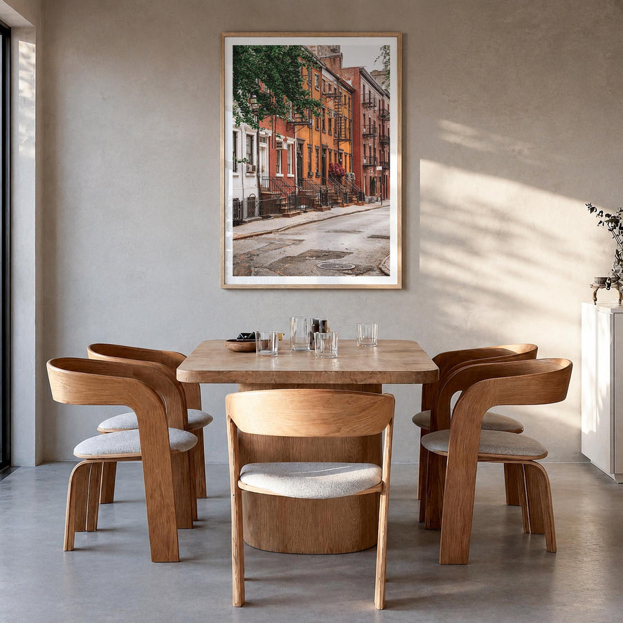 SoHo, New York City no. 4 colorful photo poster of New York, USA – vertical wall art in natural wood frame with white border,