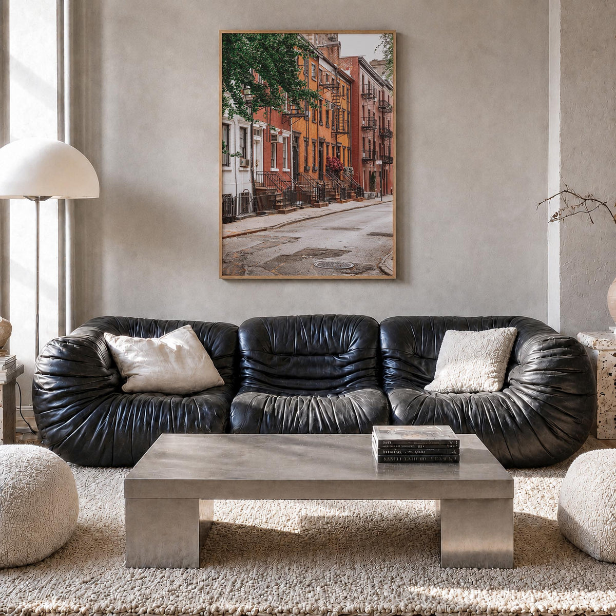 SoHo, New York City no. 4 colorful photo poster of New York, USA – vertical wall art in natural wood frame, hanging on wall