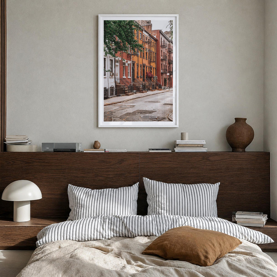 SoHo, New York City no. 4 colorful photo poster of New York, USA – vertical wall art in white wood frame with white border, h