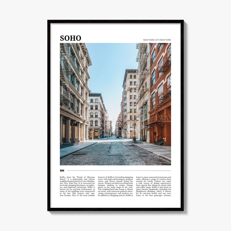 SoHo, New York City Travel Poster, framed poster mockup