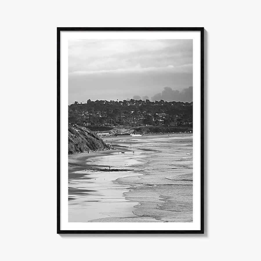 Solana Beach black & white photo poster of California, USA – vertical wall art, unframed print shown in interior mockup