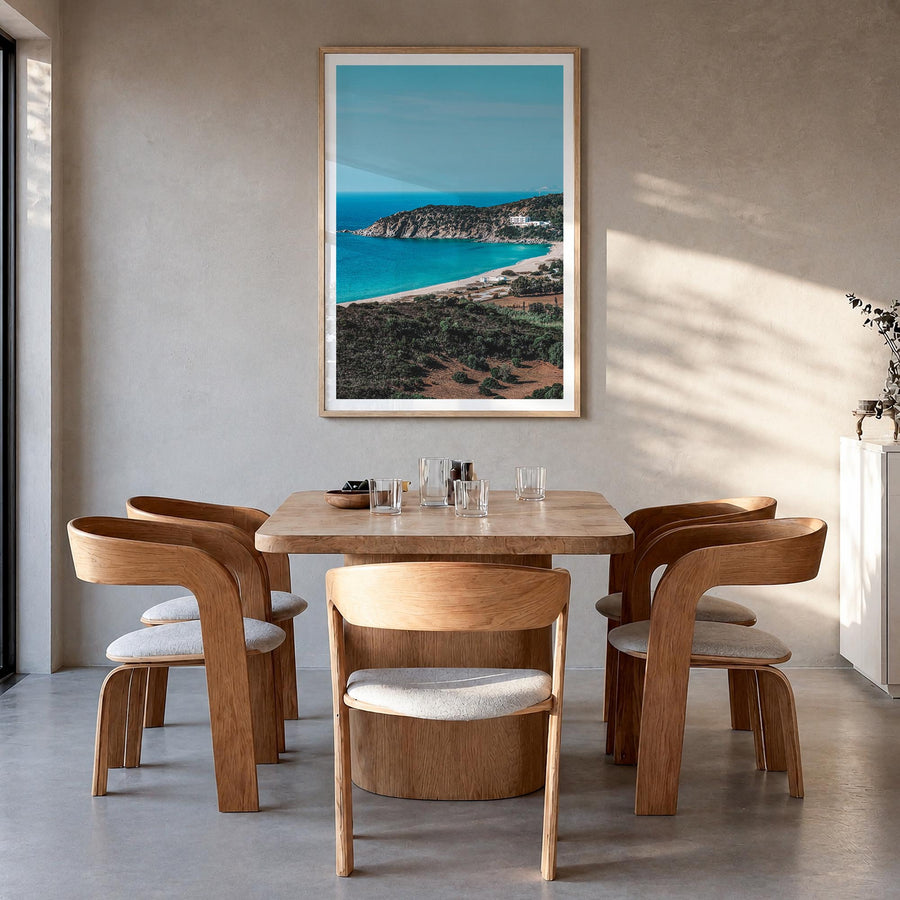 Solana Beach colorful photo poster of California, USA – vertical wall art in natural wood frame with white border, hanging on