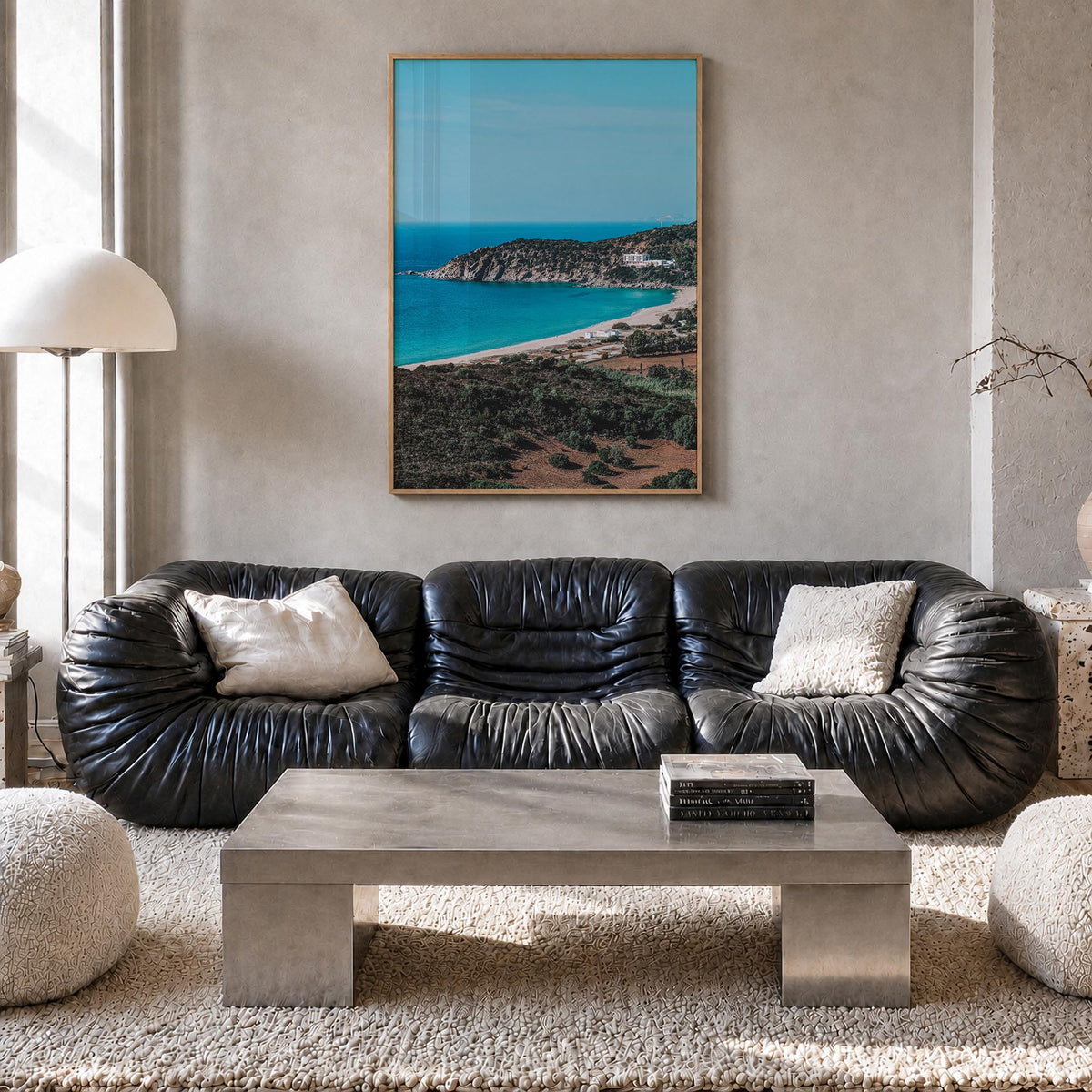 Solana Beach colorful photo poster of California, USA – vertical wall art in natural wood frame, hanging on wall