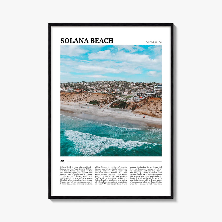 Solana Beach colorful travel poster of California, USA – vertical wall art, unframed print shown in interior mockup