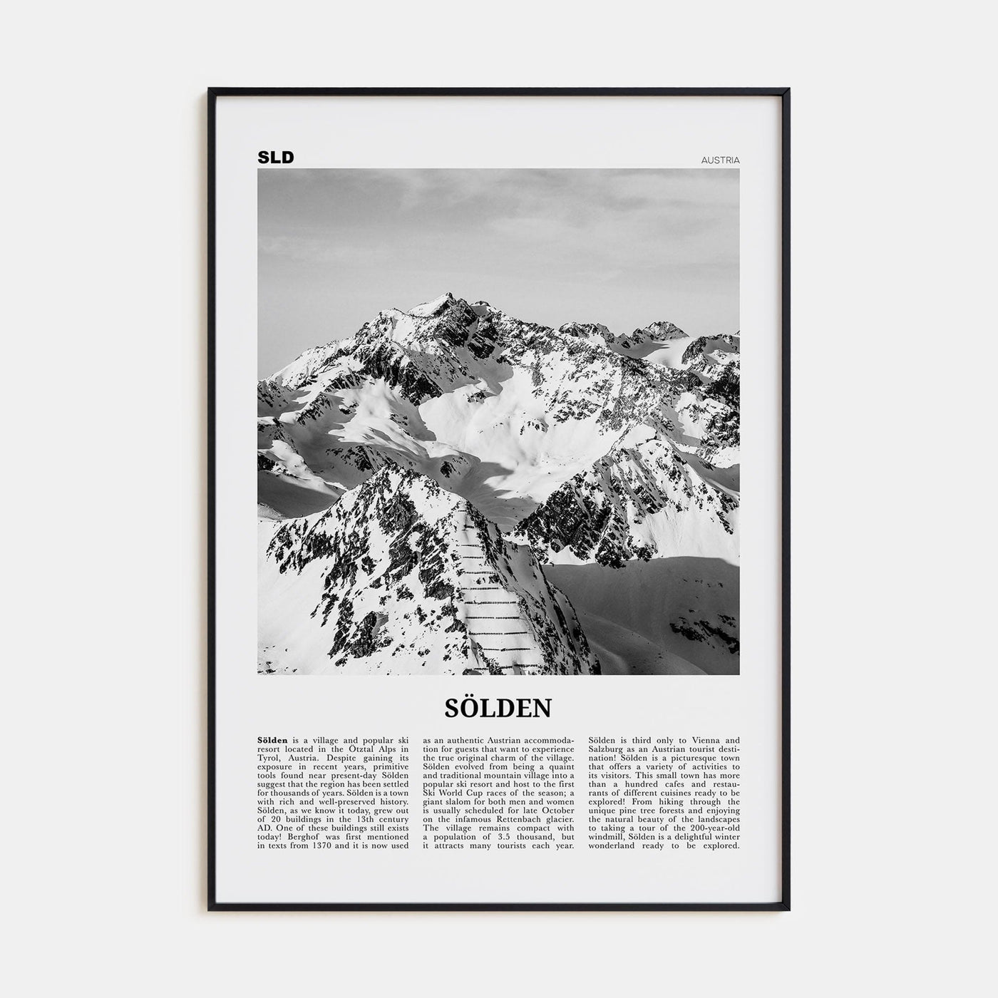 Sölden Poster Black Metal / 8x12 in Nbourhood Travel B&W Poster