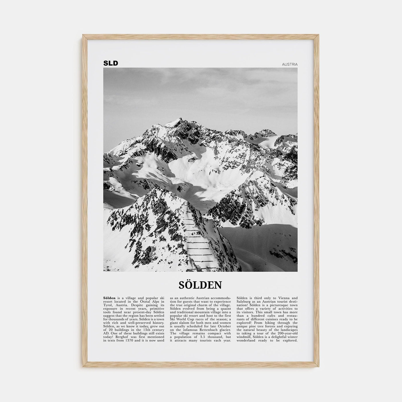 Sölden Poster Natural Wood / 8x12 in Nbourhood Travel B&W Poster