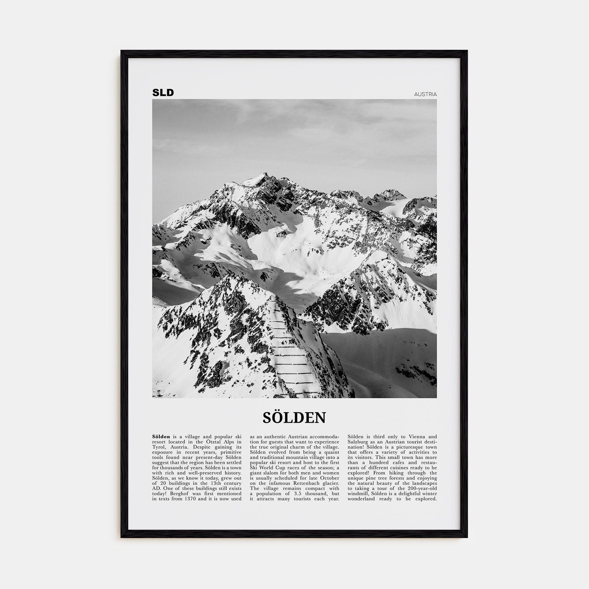 Sölden Poster Black Wood / 8x12 in Nbourhood Travel B&W Poster