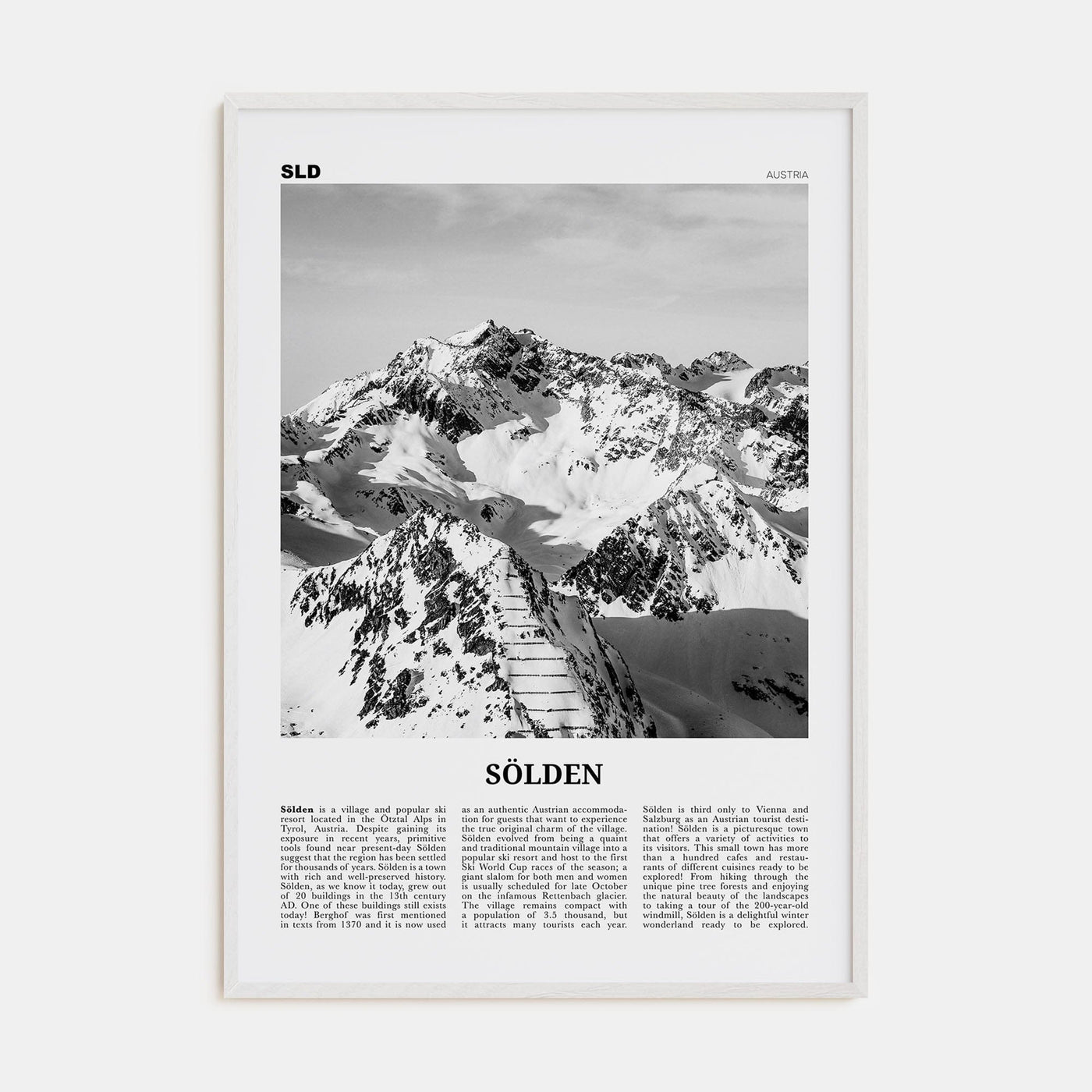 Sölden Poster White Wood / 8x12 in Nbourhood Travel B&W Poster