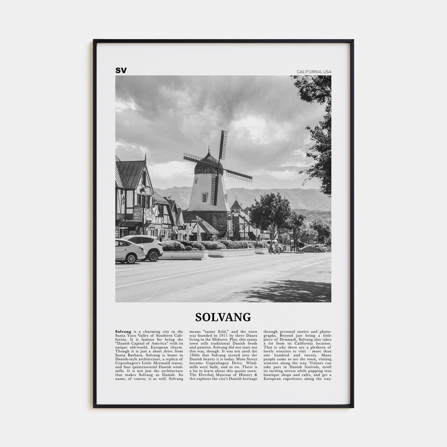 Solvang Poster Black Metal / 8x12 in Nbourhood Travel B&W Poster