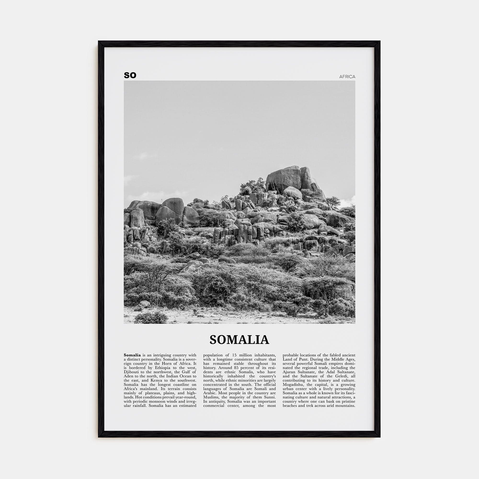 Somalia Poster Black Wood / 8x12 in Nbourhood Travel B&W Poster