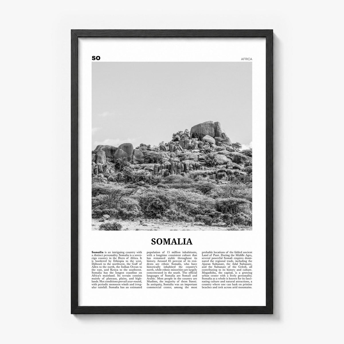 Somalia Newspaper Poster in a black wood frame