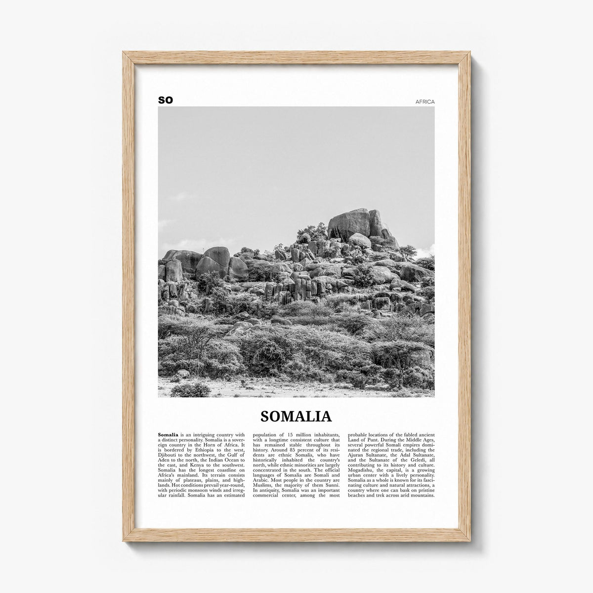 Somalia Newspaper Poster in a natural wood frame