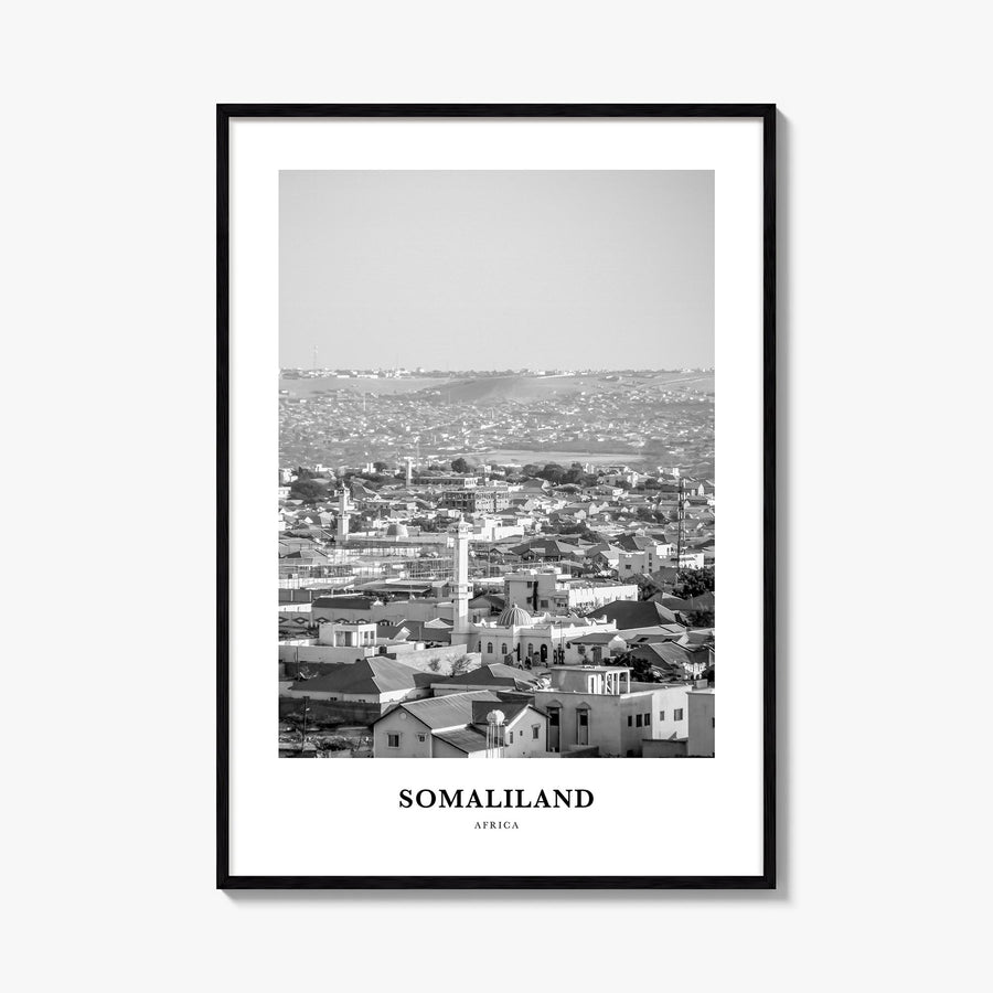 Somaliland black & white classic poster of Africa – vertical wall art, unframed print shown in interior mockup