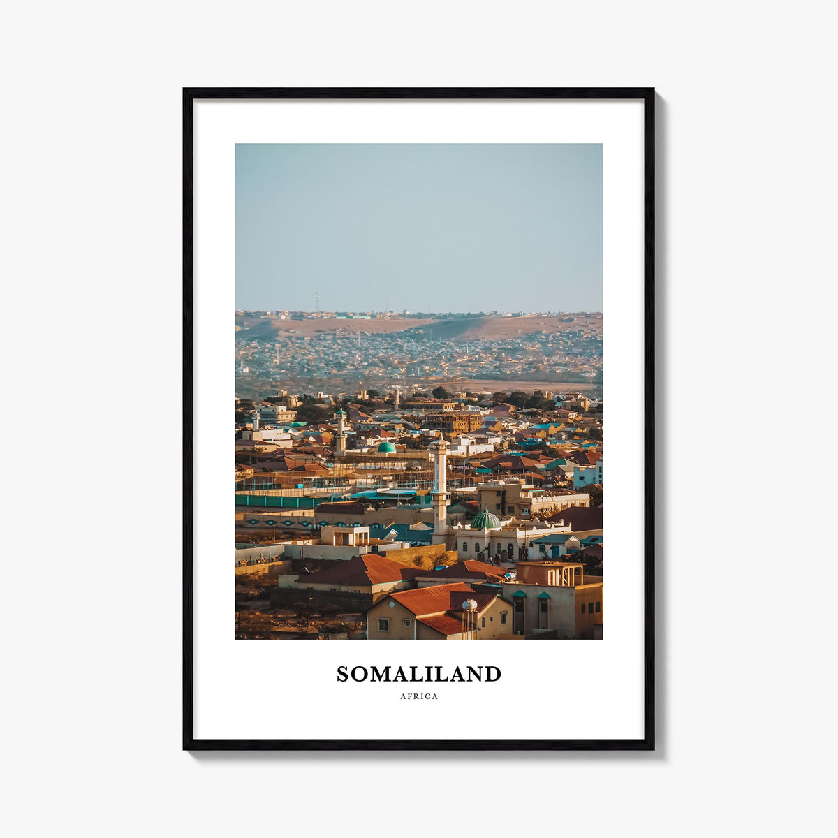 Somaliland colorful classic poster of Africa – vertical wall art, unframed print shown in interior mockup