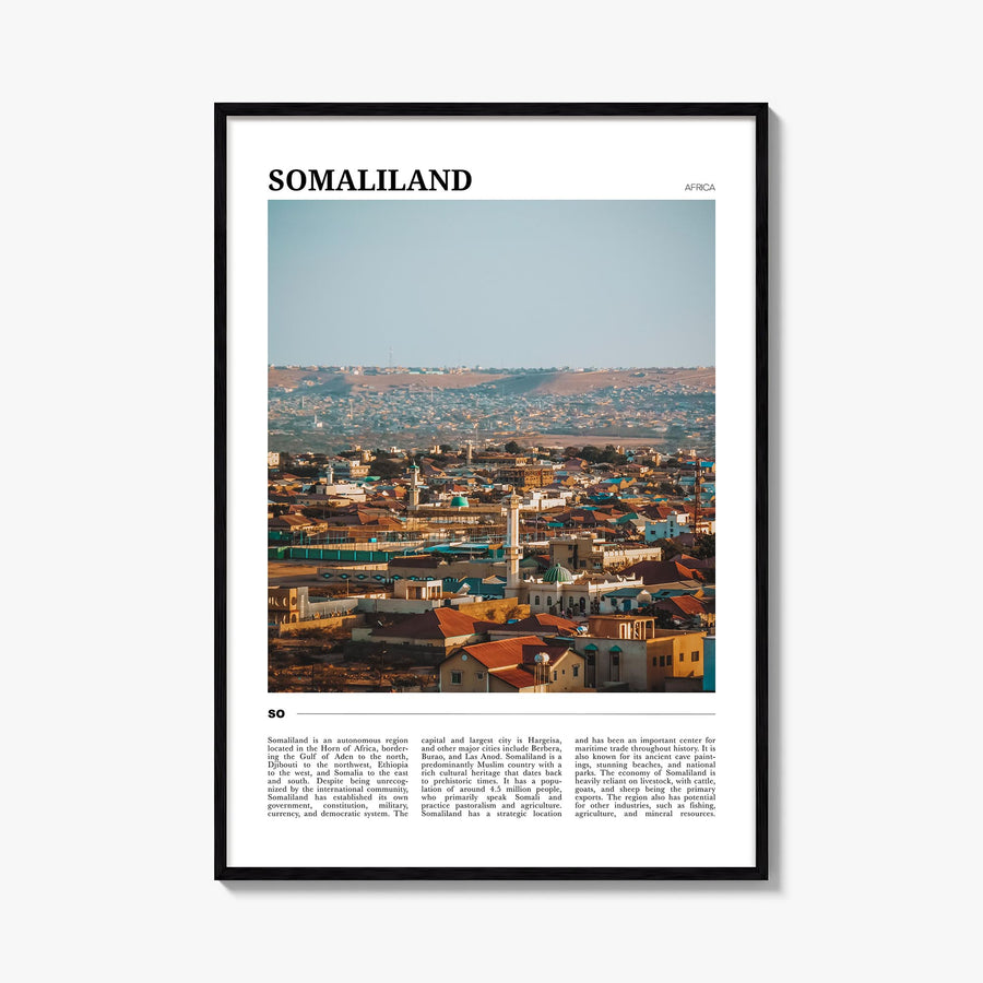 Somaliland colorful travel poster of Africa – vertical wall art, unframed print shown in interior mockup
