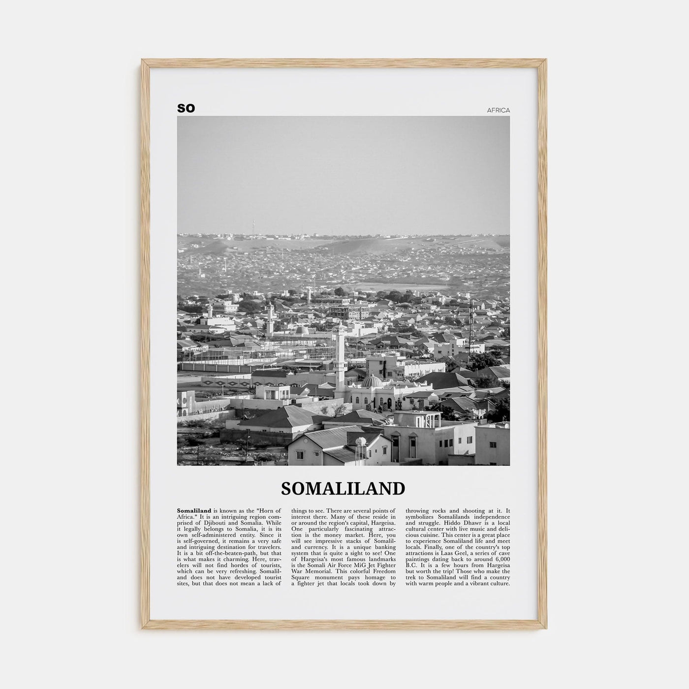 Somaliland Poster Natural Wood / 8x12 in Nbourhood Travel B&W Poster