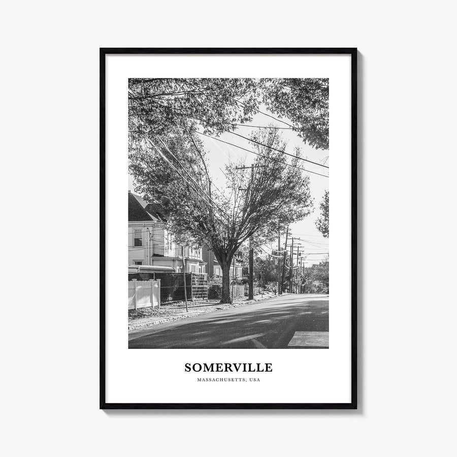 Somerville black & white classic poster of Massachusetts, USA – vertical wall art, unframed print shown in interior mockup