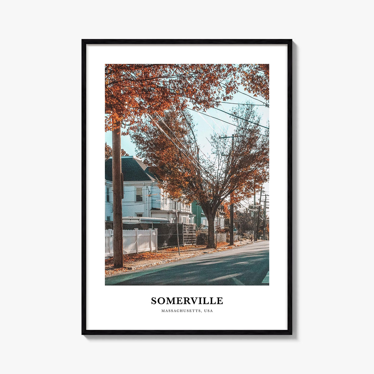 Somerville colorful classic poster of Massachusetts, USA – vertical wall art, unframed print shown in interior mockup