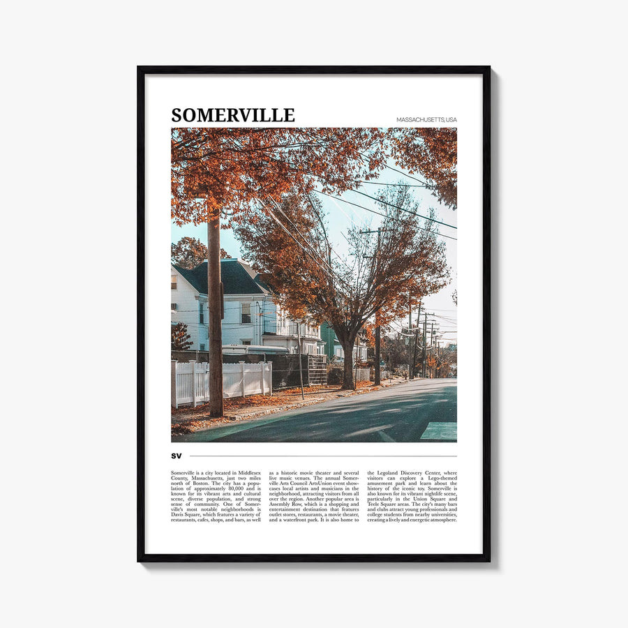 Somerville colorful travel poster of Massachusetts, USA – vertical wall art, unframed print shown in interior mockup