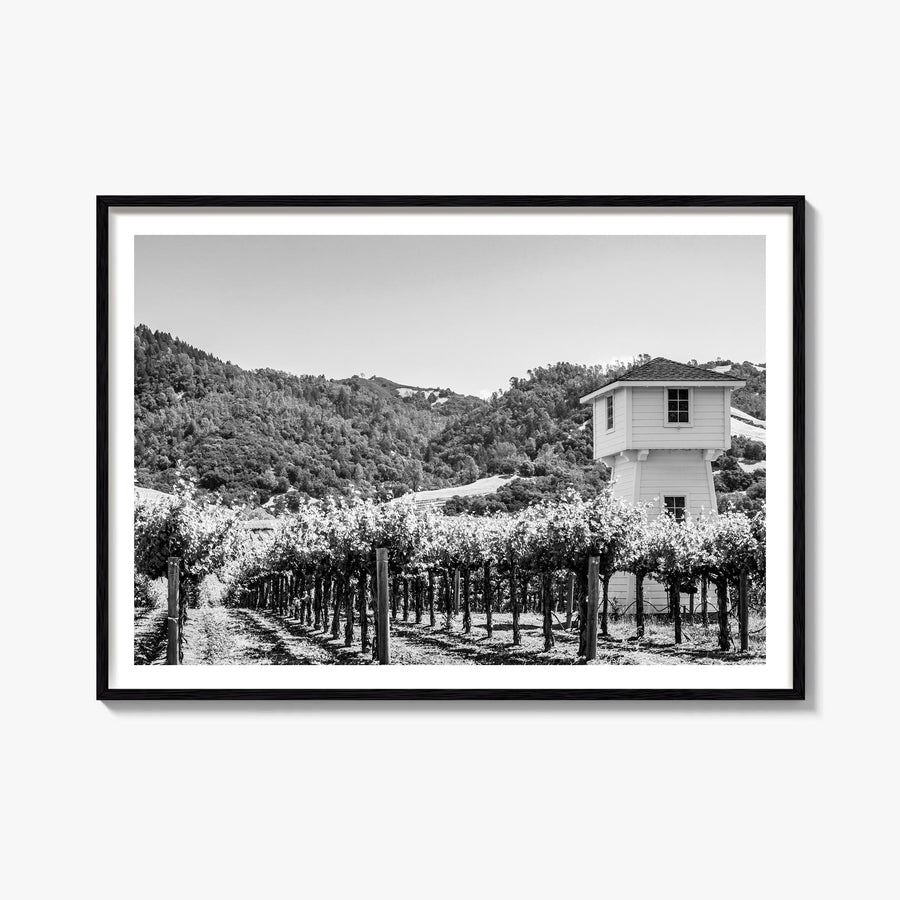 Sonoma black & white photo poster of California, USA – horizontal wall art, unframed print shown in interior mockup