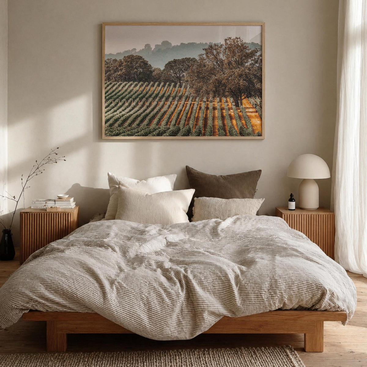 Sonoma colorful photo poster of California, USA – horizontal wall art in natural wood frame, hanging on wall