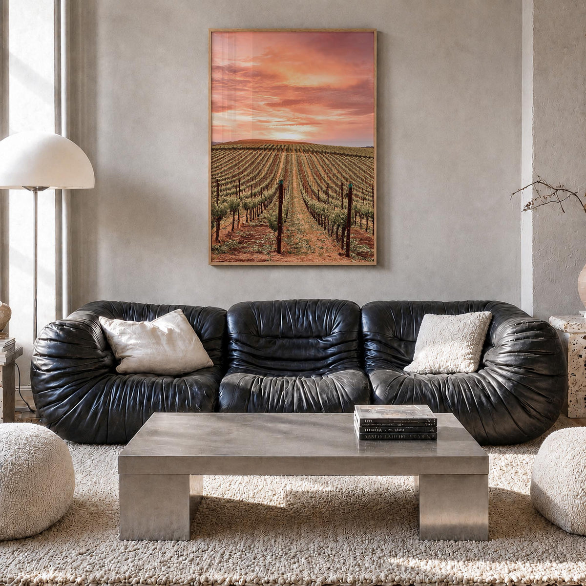 Sonoma colorful photo poster of California, USA – vertical wall art in natural wood frame, hanging on wall