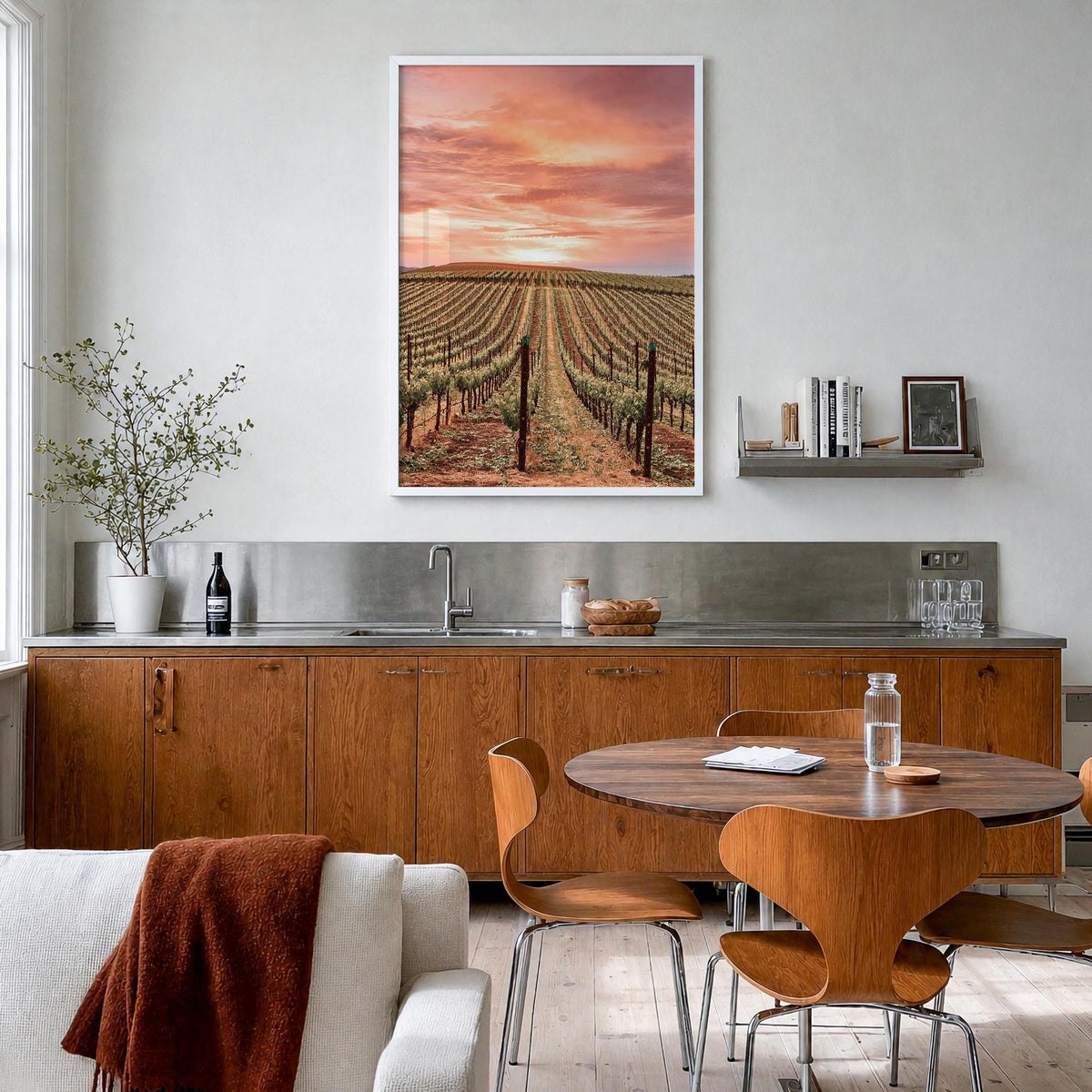 Sonoma colorful photo poster of California, USA – vertical wall art in white wood frame, hanging on wall