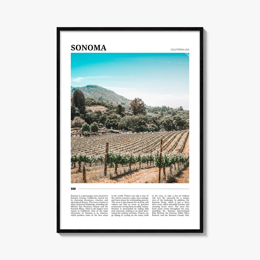Sonoma colorful travel poster of California, USA – vertical wall art, unframed print shown in interior mockup