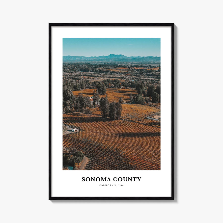 Sonoma County colorful classic poster of California, USA – vertical wall art, unframed print shown in interior mockup