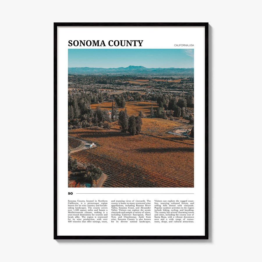 Sonoma County Travel Poster, framed poster mockup