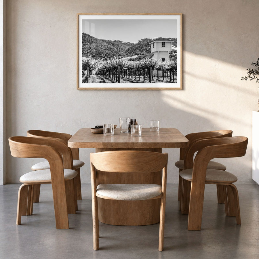Sonoma Photo Poster in a natural wood frame, hanging in a dining room, white border