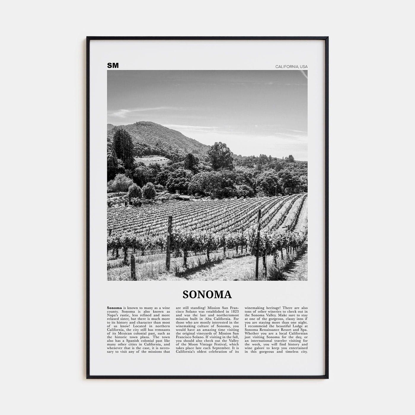 Sonoma Poster Black Metal / 8x12 in Nbourhood Travel B&W Poster