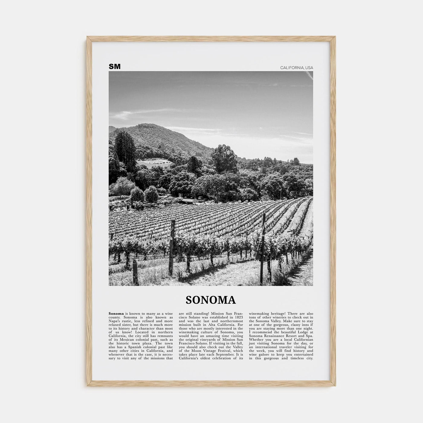 Sonoma Poster Natural Wood / 8x12 in Nbourhood Travel B&W Poster