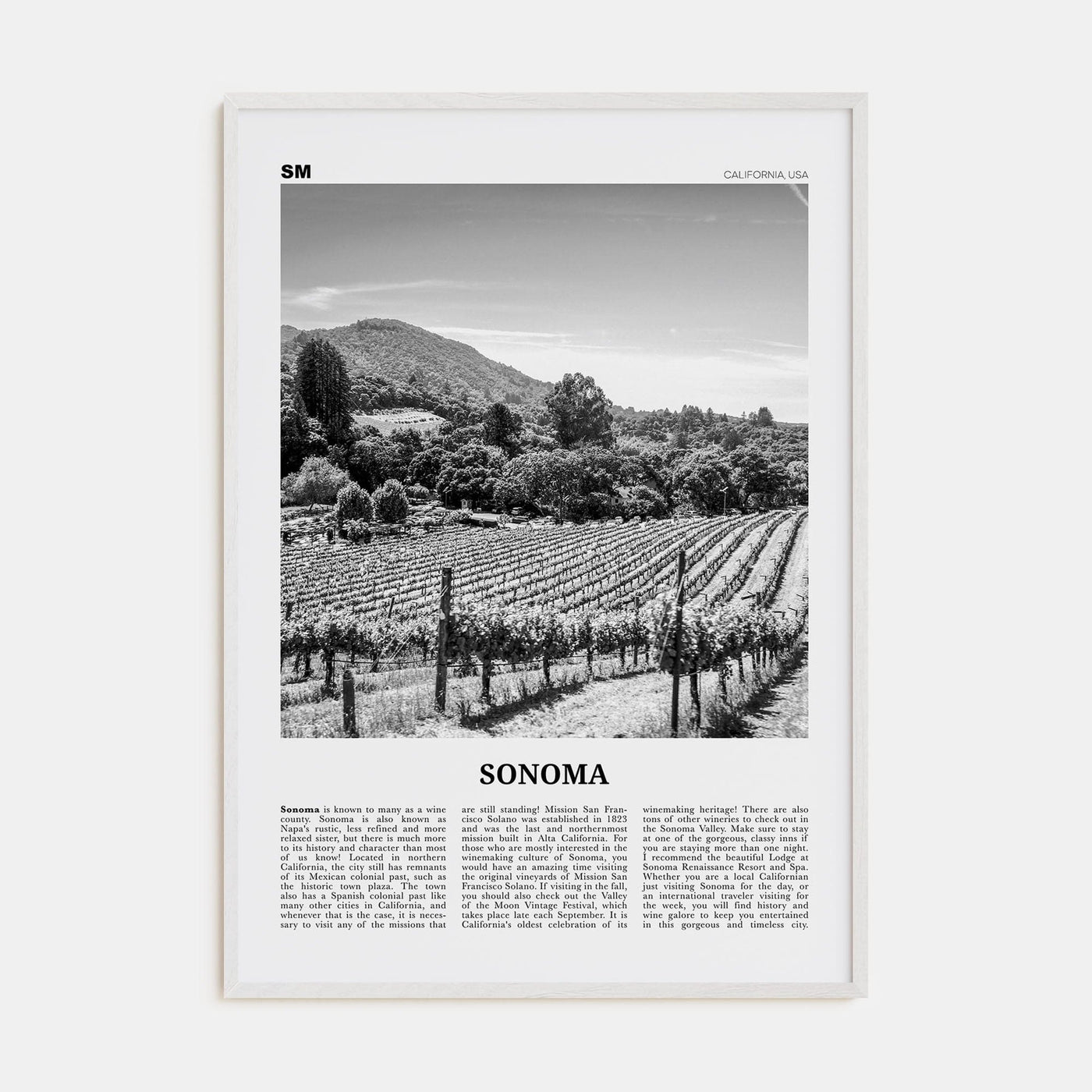 Sonoma Poster White Wood / 8x12 in Nbourhood Travel B&W Poster