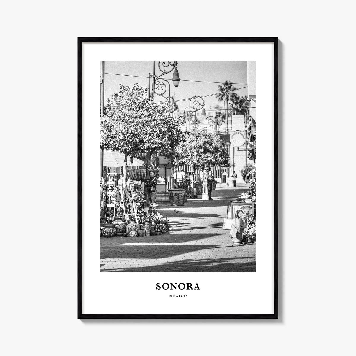 Sonora black & white classic poster of Mexico – vertical wall art, unframed print shown in interior mockup
