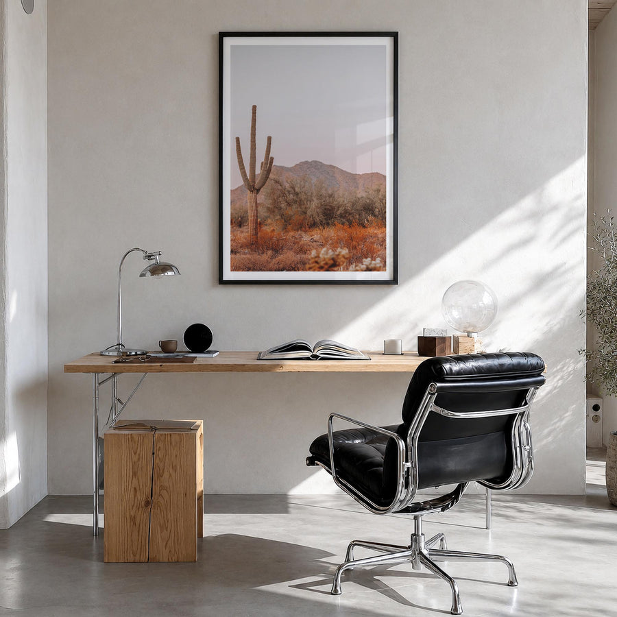 Sonora colorful photo poster of Mexico – vertical wall art in black wood frame with white border, hanging on wall