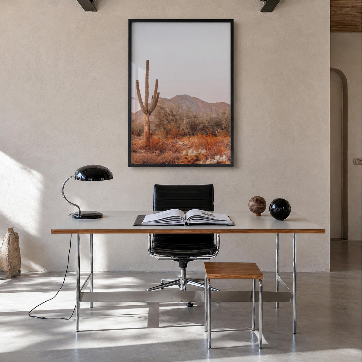 Sonora colorful photo poster of Mexico – vertical wall art in black wood frame, hanging on wall