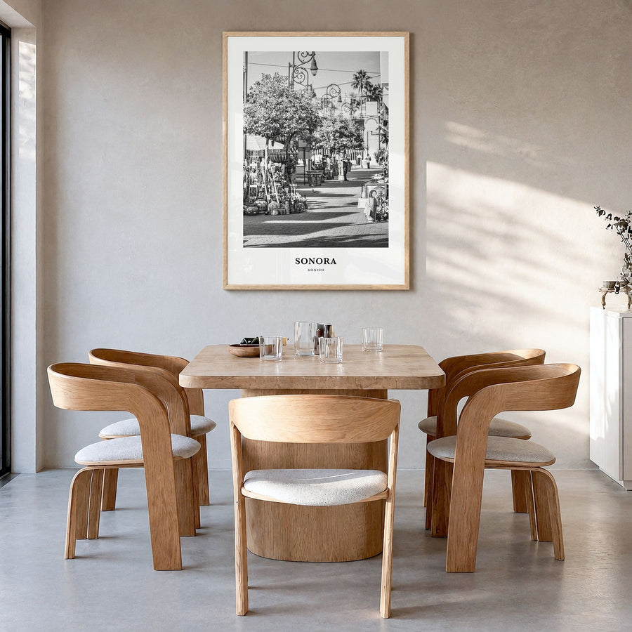 Sonora Classic Poster in a natural wood frame, hanging in a dining room