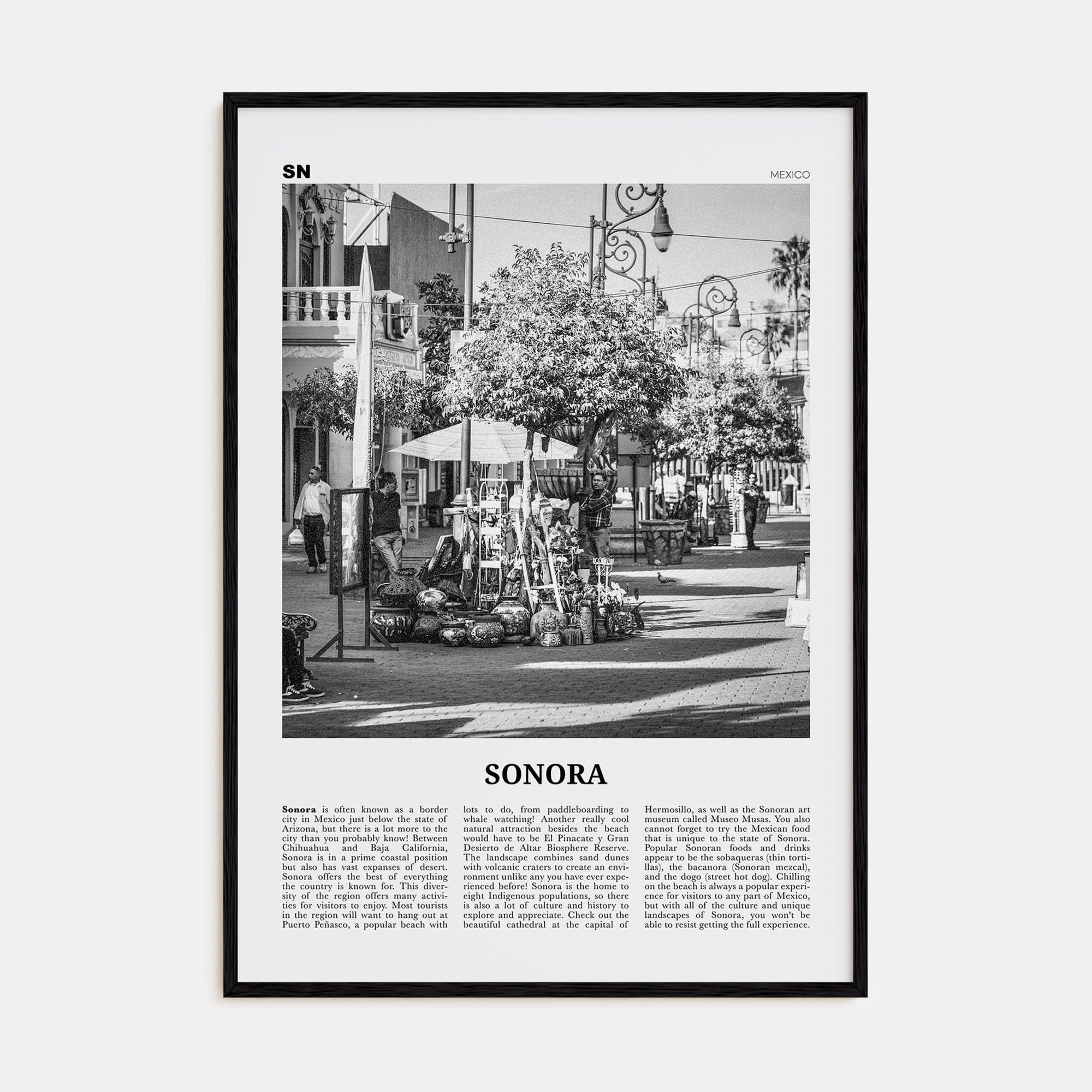 Sonora Poster Black Wood / 8x12 in Nbourhood Travel B&W Poster