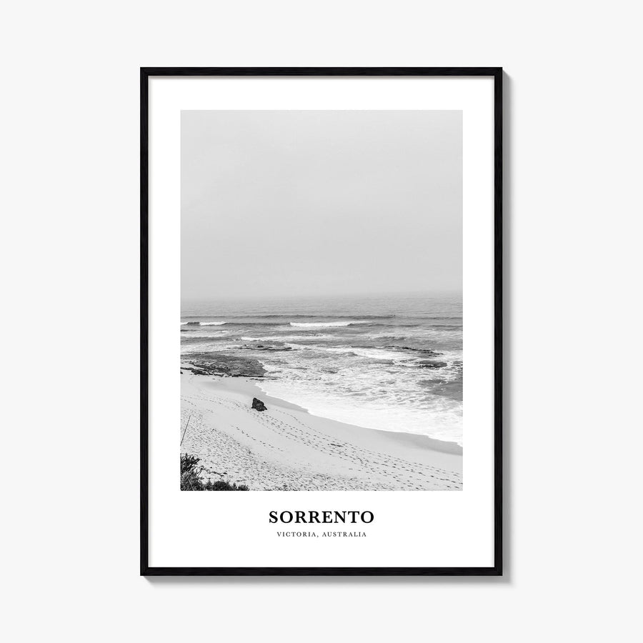Sorrento, Australia black & white classic poster of Australia – vertical wall art, unframed print shown in interior mockup