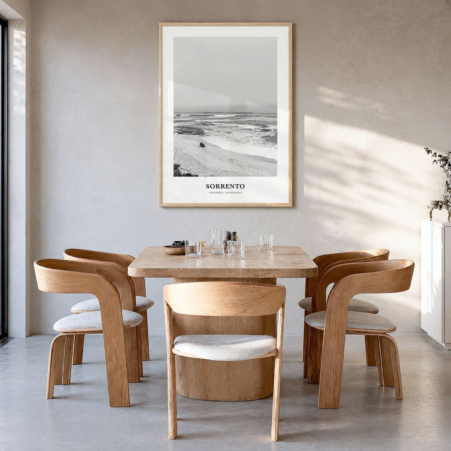 Sorrento, Australia Classic Poster in a natural wood frame, hanging in a dining room