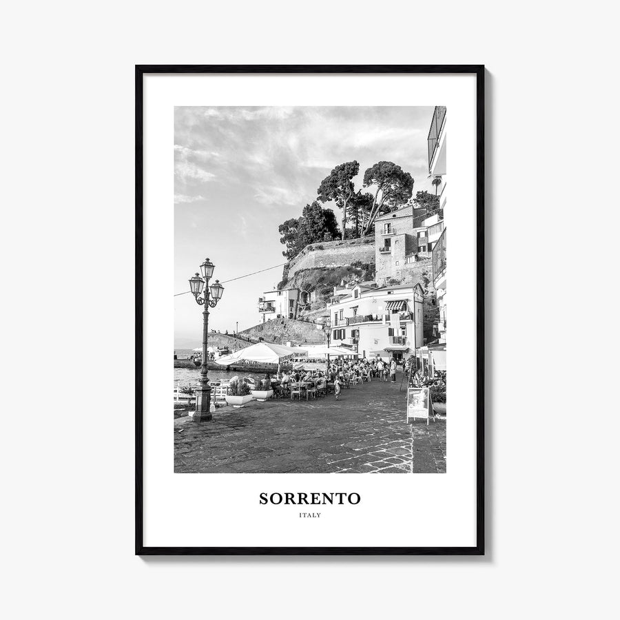 Sorrento, Italy black & white classic poster of Italy – vertical wall art, unframed print shown in interior mockup