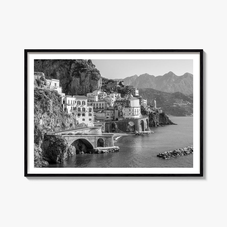 Sorrento, Italy black & white photo poster of Italy – horizontal wall art, unframed print shown in interior mockup