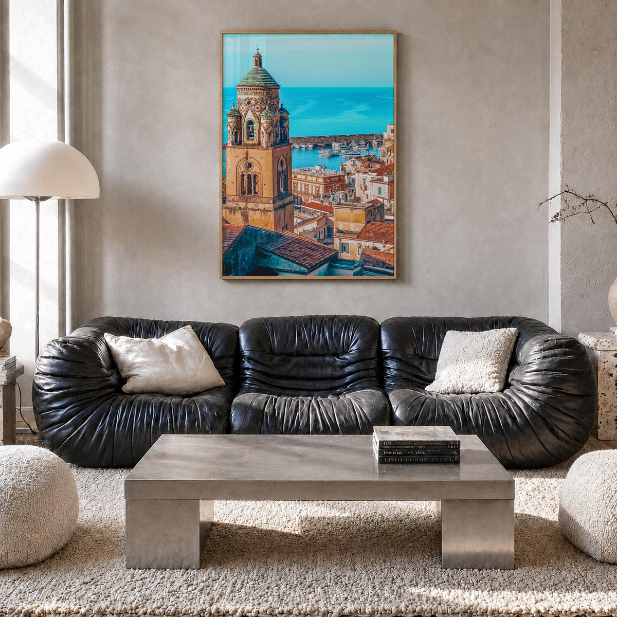 Sorrento, Italy colorful photo poster of Italy – vertical wall art in natural wood frame, hanging on wall