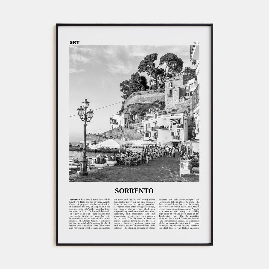 Sorrento, Italy Poster Black Metal / 8x12 in Nbourhood Travel B&W Poster