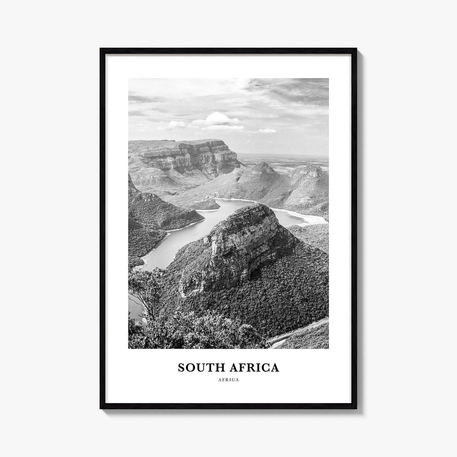 South Africa black & white classic poster of Africa – vertical wall art, unframed print shown in interior mockup