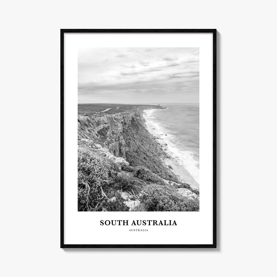 South Australia black & white classic poster of Australia – vertical wall art, unframed print shown in interior mockup